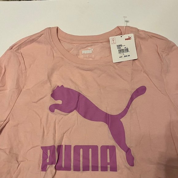 PUMA Women's Classics Logo Tee size Large Pink NWT - Picture 2 of 2